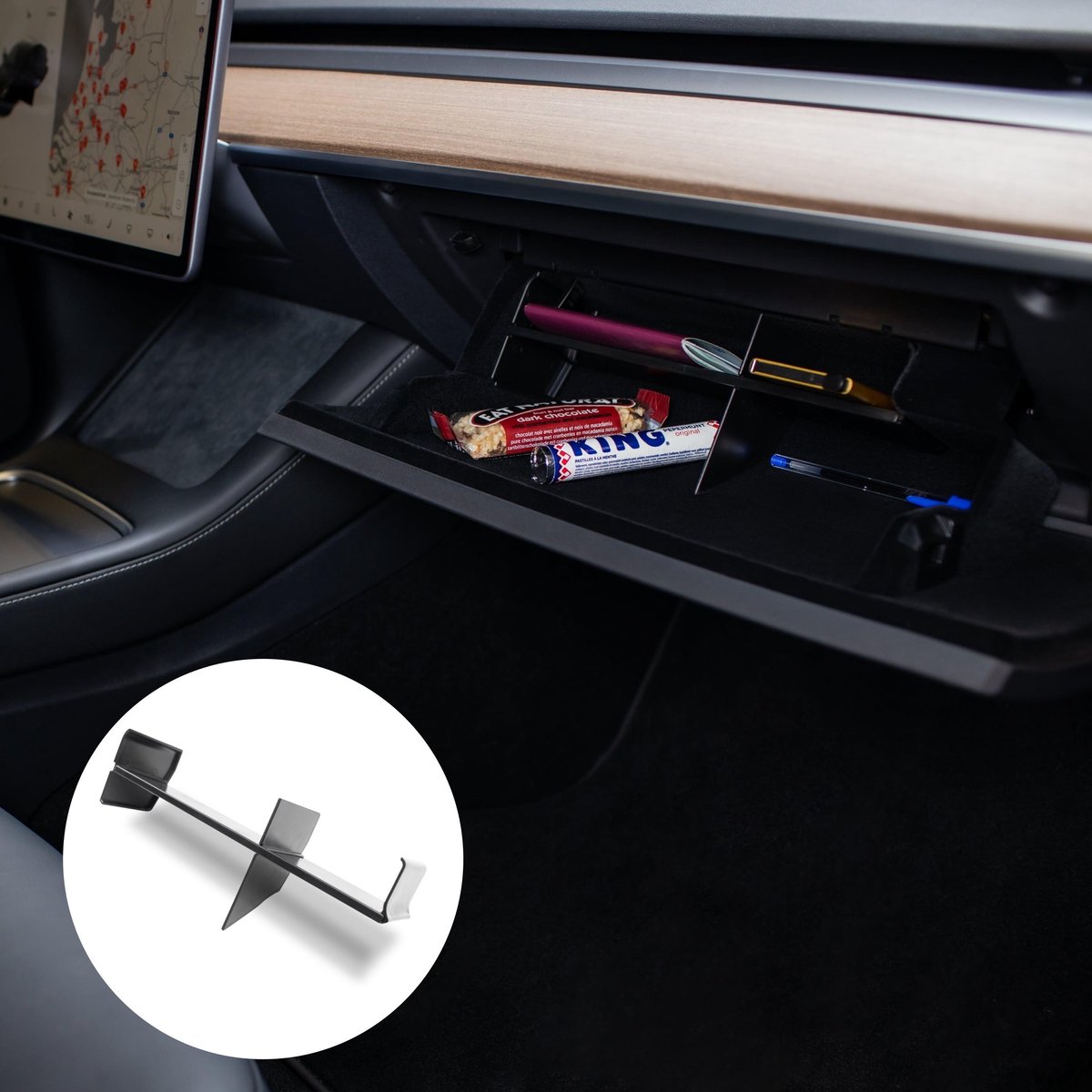 KKmoon Boîte de rangement pour accoudoir de voiture boîte pour gants antidérapante double couche convient pour Tesla Model 3 2018-2019 organiseur de voiture pour console centrale