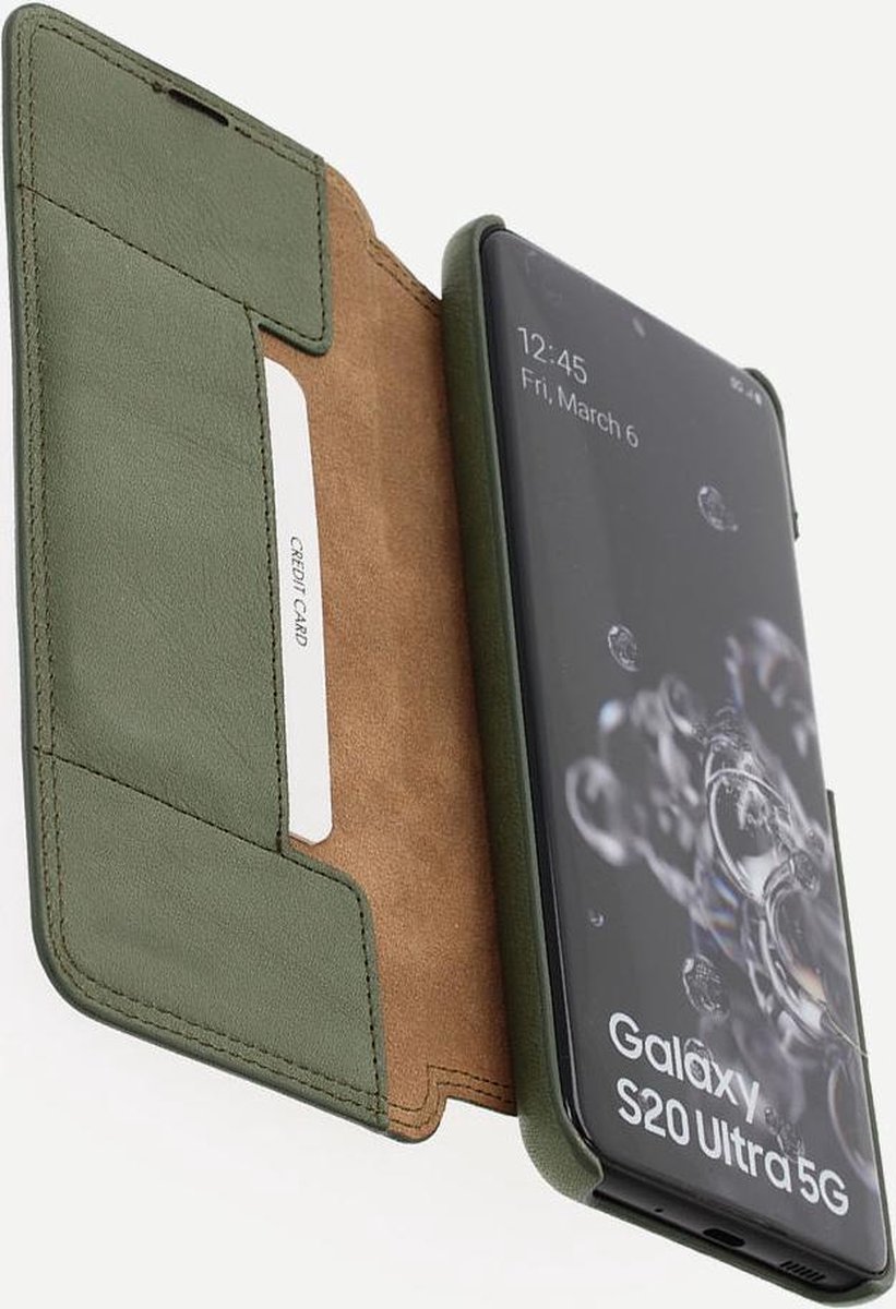 Minim Samsung Galaxy S20 Ultra Hoesje Echt Leer Book Case Groen