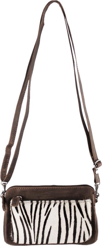 Sac bandoulière à imprimé Animaux - Minibag - Petit sac pour femme - Pochette en Cuir - Cuir marron foncé avec fourrure