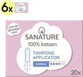 Sanature 100% Katoenen Compact Applicator Tampons Normaal 6 x 20 stuks