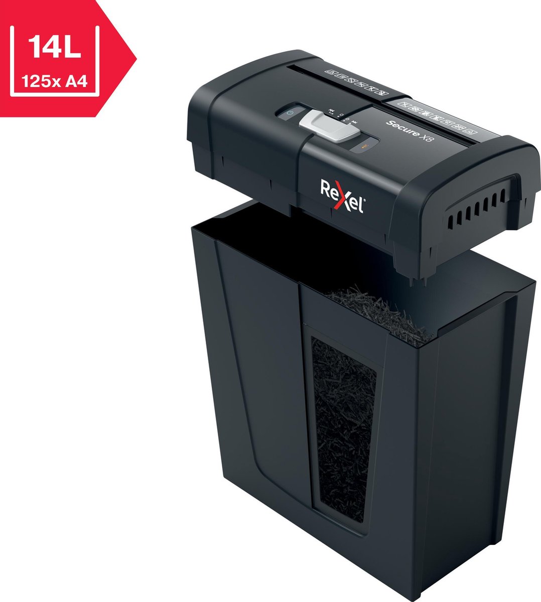 Rexel Secure X8 Stille Papierversnipperaar - P4 Snippers - Tot 8 Vel - 14L - Zwart thumbnail 5