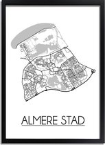 Almere stad Plattegrond poster A4 + Fotolijst zwart (21x29,7cm) - DesignClaudShop