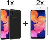Samsung A10 Hoesje - Samsung Galaxy A10 hoesje siliconen case hoes transparant - 2x Samsung A10 Screenprotector