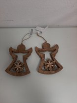 Kerst engelen van hout (hangers) 2 stuks