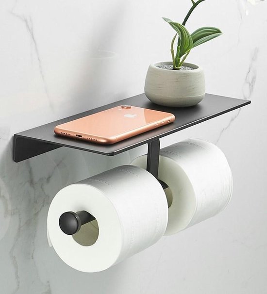 Toiletpapierhouder, bamboe papierhouder, wandhouder met het ruime rek