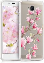 kwmobile telefoonhoesje voor bq Aquaris V - Hoesje voor smartphone in poederroze / wit / transparant - Magnolia design