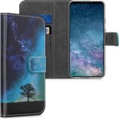 kwmobile telefoonhoesje voor Google Pixel 4 - Hoesje met pasjeshouder in blauw / grijs / zwart - Sterrenstelsel en Boom design