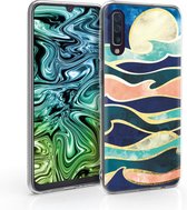 kwmobile telefoonhoesje voor Samsung Galaxy A50 - Hoesje voor smartphone in donkerblauw / koraal / goud - Glory Mix Golven design