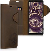 kalibri hoesje voor Sony Xperia 1 - leren hoes met pasjeshouder - Vintage Kompas design - bruin