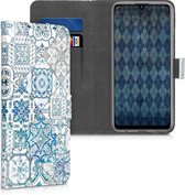 kwmobile telefoonhoesje voor Huawei P Smart (2019) - Hoesje met pasjeshouder in blauw / grijs / wit - Marokkaanse Tegels design