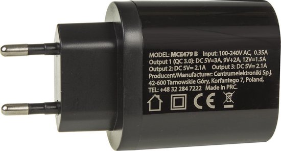 Maclean - Chargeur / prise USB - 3 USB - 5V / 2.1A - Zwart