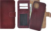 iPhone 12 Mini hoesje - Wallet case - Portemonnee Hoes 2in1 Uitneembaar Echt leer Book case Bordeaux Rood