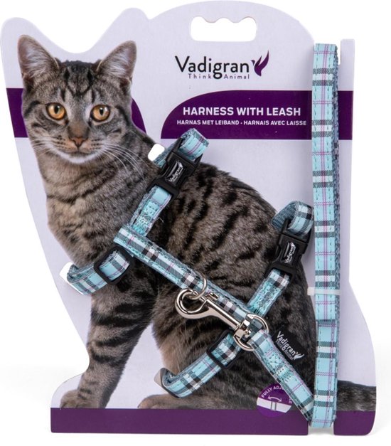 Dierenbenodigdheden Vadigran Hr+Lb Kat Schotse Ruit Blauw 30-35Cmx10Mm+120Cm