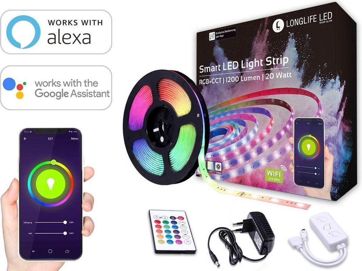 Smart RGB LED-strip - WiFi- Google home -Alexa -App- Afstandsbediening - 5m