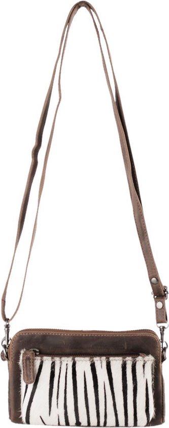 Sac bandoulière à imprimé Animaux - Minibag - Petit sac pour femme - Pochette en Cuir - Cuir marron clair avec fourrure
