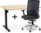 Zit-sta bureau elektrisch verstelbaar +  ERGO Bureaustoel | ARBO EASY Thuiswerkset | frame bureau zwart - bureaublad wild peren | 140x80 cm