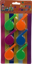 PartyFX Gekleurde fluitjes - set van 6 stuks in diverse kleuren - leuk voor feest, party en festival