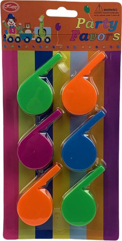 PartyFX Gekleurde fluitjes - set van 6 stuks in diverse kleuren - leuk voor feest, party en festival
