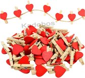 houten mini knijpertje hart rood 10x decoratie