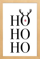 JUNIQE - Poster in houten lijst Hohoho Deer -20x30 /Wit & Zwart