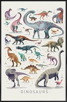 JUNIQE - Poster in kunststof lijst Dinosauruskaart -60x90 /Kleurrijk
