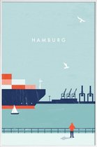 JUNIQE - Poster in kunststof lijst Hamburg - retro -60x90 /Blauw &