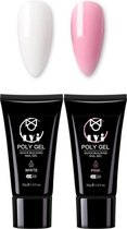 Elvi Polygel 30ml set van 2 kleuren Roze en Wit- Nagelverlenging - UV/Led nagel poly gel- Quick Exstension