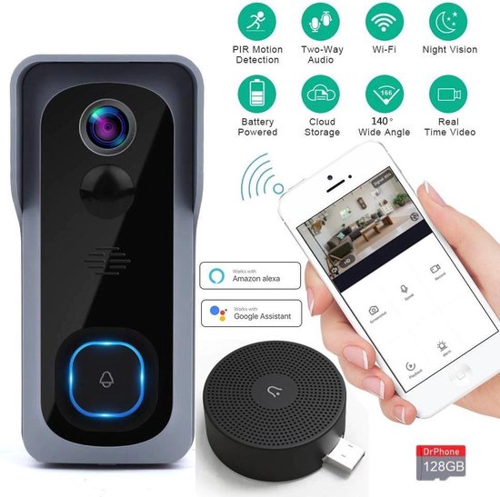 DrPhone SMARTCAM X 12 - Set de sonnette WiFi sans fil avec caméra - Google  Hub / Alexa