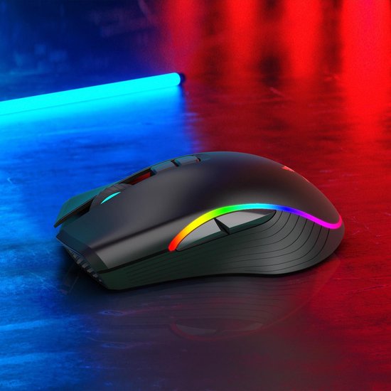 Lancoon Draadloze gamingmuis met drievoudige modus, 5 instelbare DPI, 2.4G, draadloos, stil, oplaadbaar, verblindend licht voor pc, computer, laptop, werk, kantoor (zwart Lancoon Draadloze gamingmuis met drievoudige modus, 5 instelbare DPI, 2.4G, draadloos, stil, oplaadbaar, verblindend licht voor pc, computer, laptop, werk, kantoor (zwart