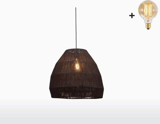 Hanglamp - IGUAZU - Conisch - Zwart Jute - Large (60x50cm) - Met LED-lamp