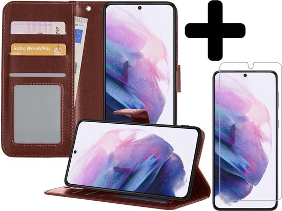 Samsung S21 Plus Case Book Case With Screen Protector - Samsung Galaxy S21 Plus Case Wallet Case With Screen Protector - Marron