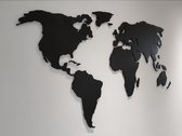 Paspartoet Houten wereldkaart magnetisch landgrenzen - 230x115 cm - zwart - houten wanddecoratie