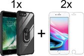 iPhone 8 Plus hoesje Kickstand Ring shock proof case transparant zwarte randen armor magneet - 2x iPhone 8 plus Screenprotector