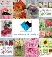 Verjaardag wenskaarten bloem 10 stuks assortiment - Felicitatie kaarten - Gefeliciteerd kaarten