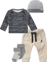 Noppies SET (5delig) Ecru Broek, Grijs Shirt, Muts en sokjes - Maat 56