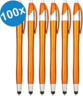 100 Stuks - Stylus Pen voor tablet en smartphone - Met Penfunctie - Touch Pen - Voorzien van clip - Oranje
