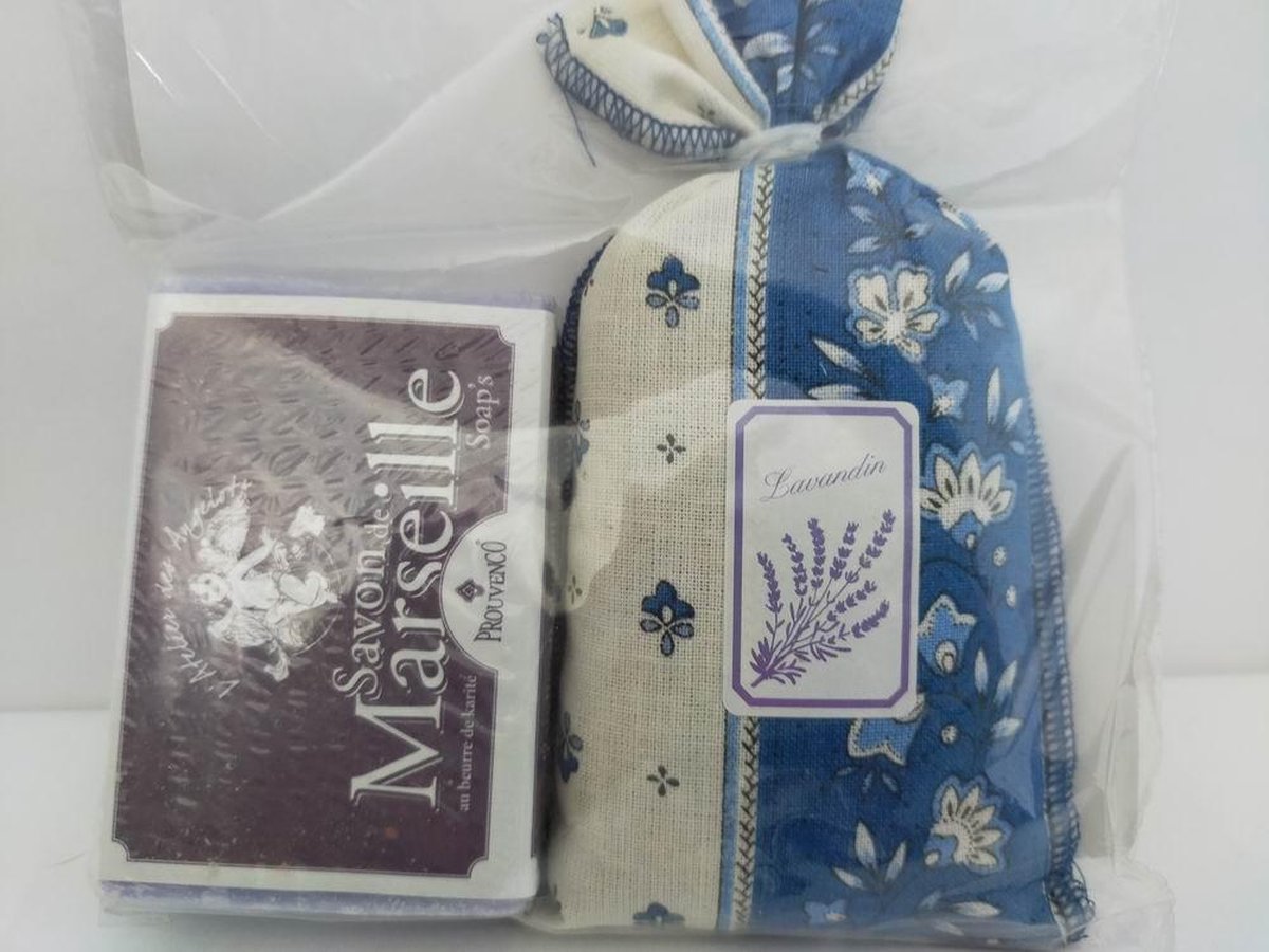 Geurzakje lavendel met Marseille lavendel zeep 100gr Franse handzeep - Marseillezeep Geurzakje voor kledingkast