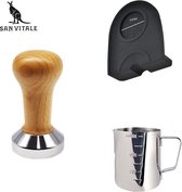 San Vitale® - Professionele Barista accessoire set - Koffiestamper - Koffie hulpmiddelen - Koffie accessoires - Stamper - Melkkan - Tampermat - Baristatools - Thuis barista