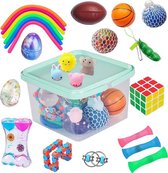 Fidget Toys Pakket,  Fidget Toys set, 24 stuks toys set, fidget toys box, fidget toys pees, fidget toys cube, fidget toys egg slime, liquid motion timer, fidget toys stressbal, stressbal met 