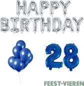28 jaar Verjaardag Versiering Ballon Pakket Blauw & Zilver
