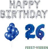 26 jaar Verjaardag Versiering Ballon Pakket Blauw & Zilver