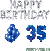 35 jaar Verjaardag Versiering Ballon Pakket Blauw & Zilver