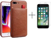 Card Case voor Apple iPhone 8 | iPhone 7 | iPhone SE 2020 | PU Leren Back Cover | Luxe Telefoonhoesje | Pasjeshouder | Bruin + 1x screenprotector