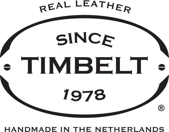 Logo 'TIMBELT REAL LEATHER SINCE 1978 HANDMADE IN THE NETHERLANDS'.