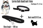 Set Leder/ leren honden riem +leren/ lederen Honden Halsband - Zwart - Riem 100 cm - Halsband 47 cm - Verstelbaar