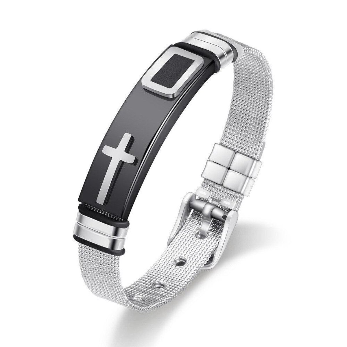 Amodi® Jewellery - Luxe Kruis Armband - Mesh - Zilverkleurig Kruisje - Verstelbaar - Zilverkleurig - Amodi