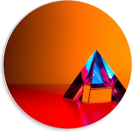 Forex Wandcirkel - Gekleurde Geometrische Piramide - 30x30cm Foto op Wandcirkel (met ophangsysteem)