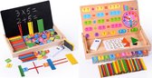 "Ik Leer Rekenen" 4-in-1 Multifunctionele magnetische leerbox met  Schoolbord en krijt &  multifunctionele sticken & magnetische tangram - Nummers en Wiskunde Leerhulpmiddelen