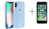 Apple iPhone 8 Back Cover Telefoonhoesje | Blauw | TPU hoesje | Glitter + 1x screenprotector
