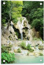 Tuinposter – Groene Waterval - 40x60cm Foto op Tuinposter  (wanddecoratie voor buiten en binnen)